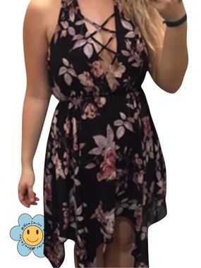 Charlotte Russe~Handkerchief Hem Dress~ Lace-up, Plunging Neckline~Flowy & Light